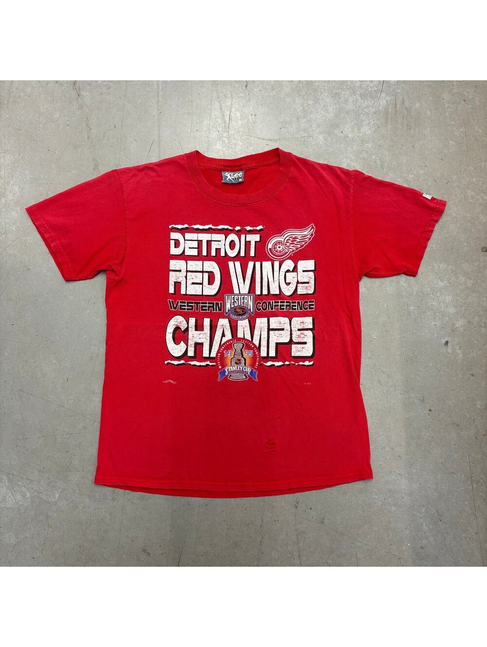 Vintage 90s NHL Detroit Redwings Western Conference Champs T-Shirt Large Red